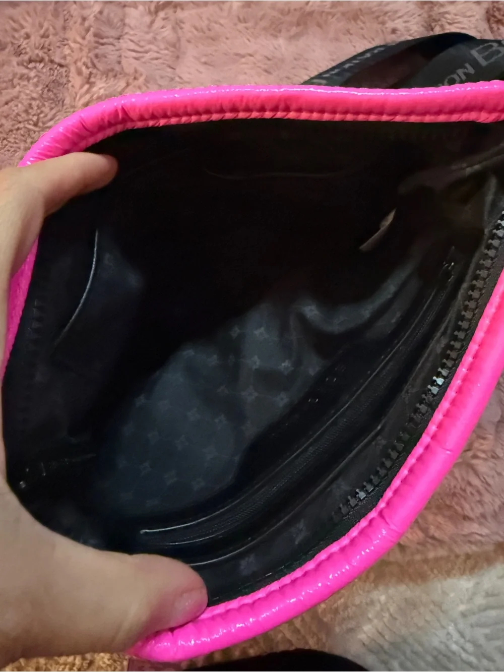 BCBGeneration Neon Pink Quilted Patent Crossbody Bag with Branded Strap